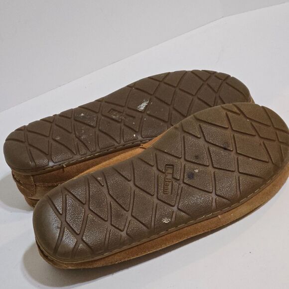 LL Bean Wicked Good Moccasin Slippers Mens Sz 8M Brown Tan Suede Shearling Lined - Picture 6 of 6